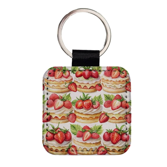 Strawberry Shortcake In A Row Faux Leather Square Keychain