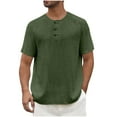 thumbnail image 2 of BXINGOHAI Mens Casual Henley Shirts Linen Short Sleeve V Neck Collar Shirt Beach Summer Lightweight Tops Army Green,XXL, 2 of 7