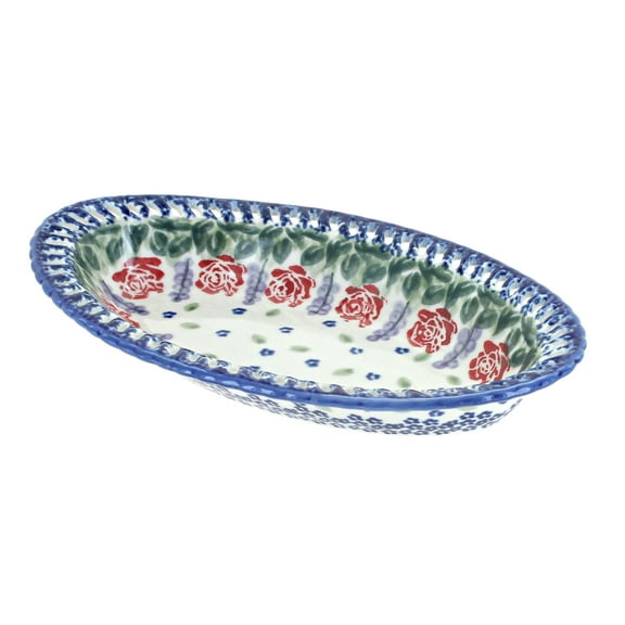 Blue Rose Polish Pottery Roses Are Red Small Oval Dish