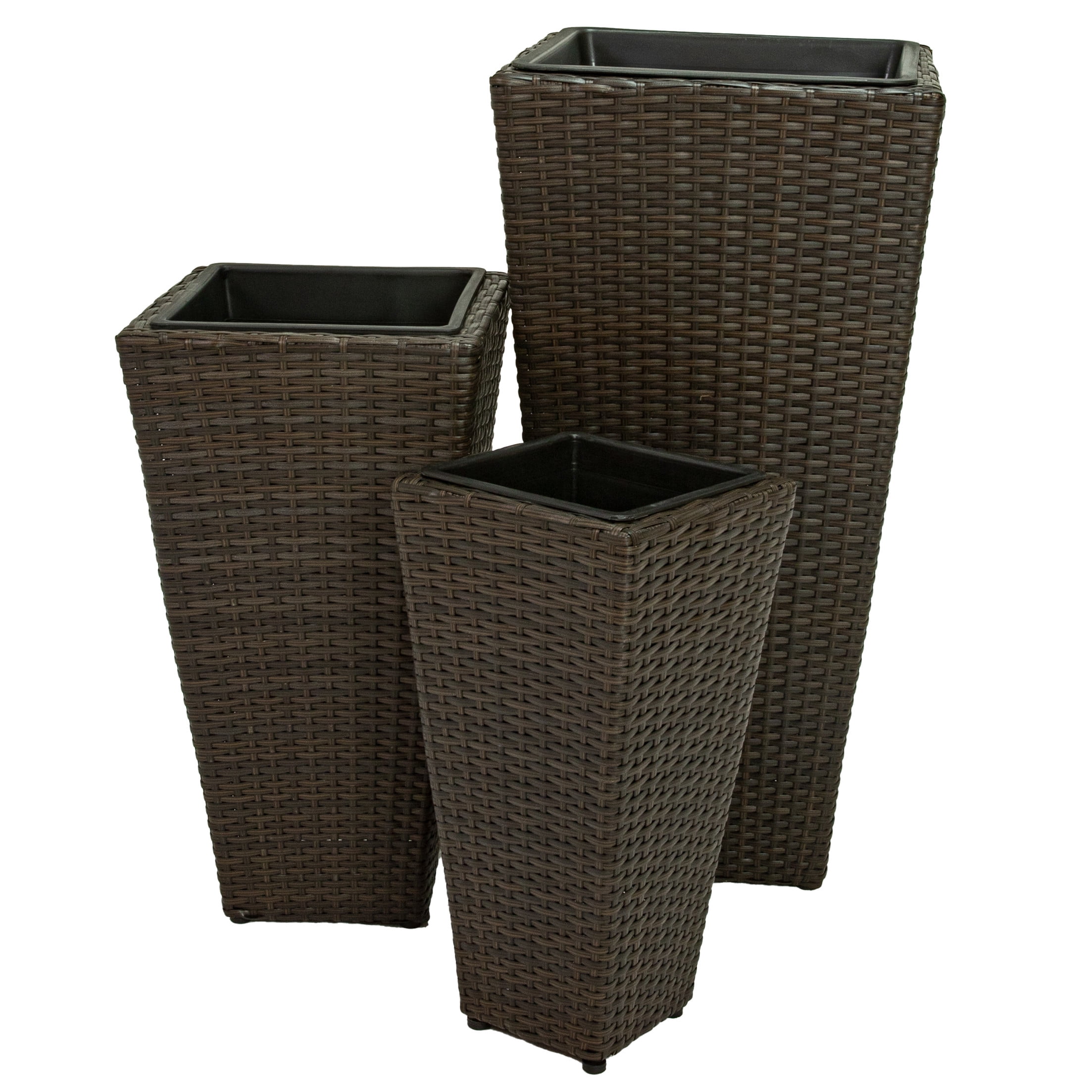 Sunnydaze Assorted Square Outdoor Brown Rattan Planter with Liner 3-Count