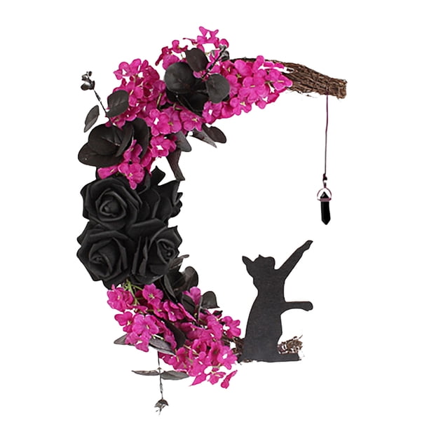 Guirnalda Rosas para Puerta Delantera Corona Halloween 30CM Con Gato
