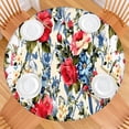 thumbnail image 2 of Pioneer Flower Floral Print Pattern Round Fitted Tablecloth with Elastic Edge,Dining Table Cover Waterproof,Outdoor Round Tablecloth for Camping,Dining,Indoor and Outdoor, 2 of 7