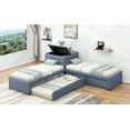 Upholstered LShaped Twin Corner Beds with Trundle, Storage, and Builtin Desk, Gray