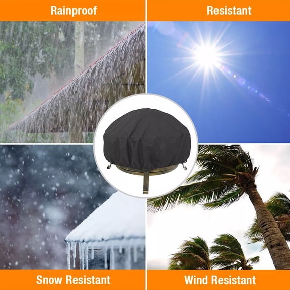 Heavy Duty Round FirePit Cover Waterproof BBQ Grill Protector Outdoor Garden 85*40Cm Smile Home