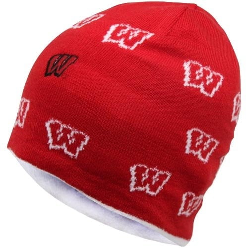 NCAA adidas Wisconsin Badgers Ladies Allover Logo Reversible Knit Hat True Cardinal Cream by Adidas