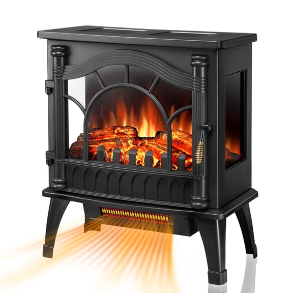 KISSAIR Electric Fireplace Infrared Stove Heater, 20" Freestanding Fireplace Heater, 3D Realistic Flame Effects, Adjustable Brightness and Heating Mode, Overheating Safe Design, 1000W/1500W, Black