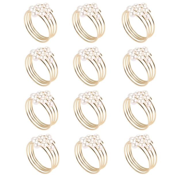 Juego de 12 Anillos de Servilletas de Perlas Doradas para Bodas Anillos de Servilletas para Mesa de Cena Anillos de Hebillas de Servilletas de Perlas