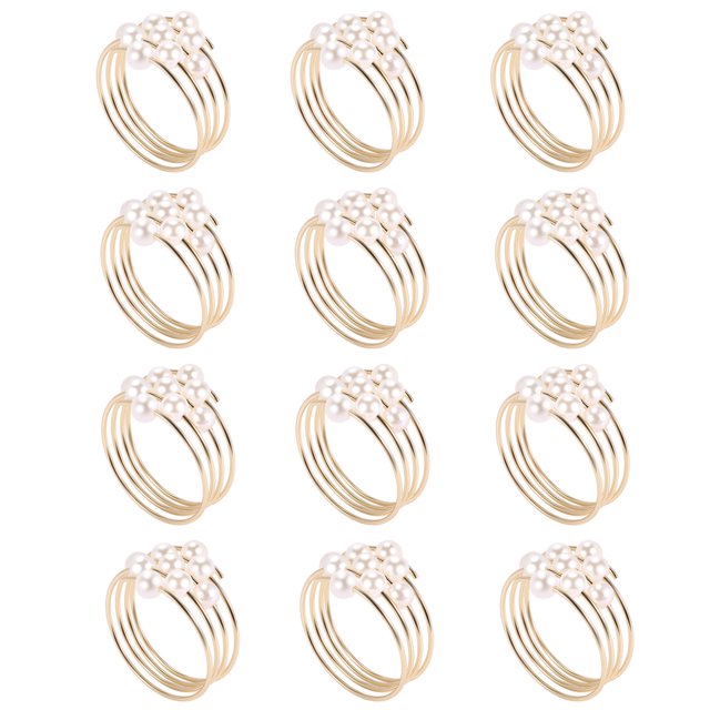 Juego de 12 Anillos de Servilletas de Perlas Doradas para Bodas Anillos de Servilletas para Mesa de Cena Anillos de Hebillas de Servilletas de Perlas