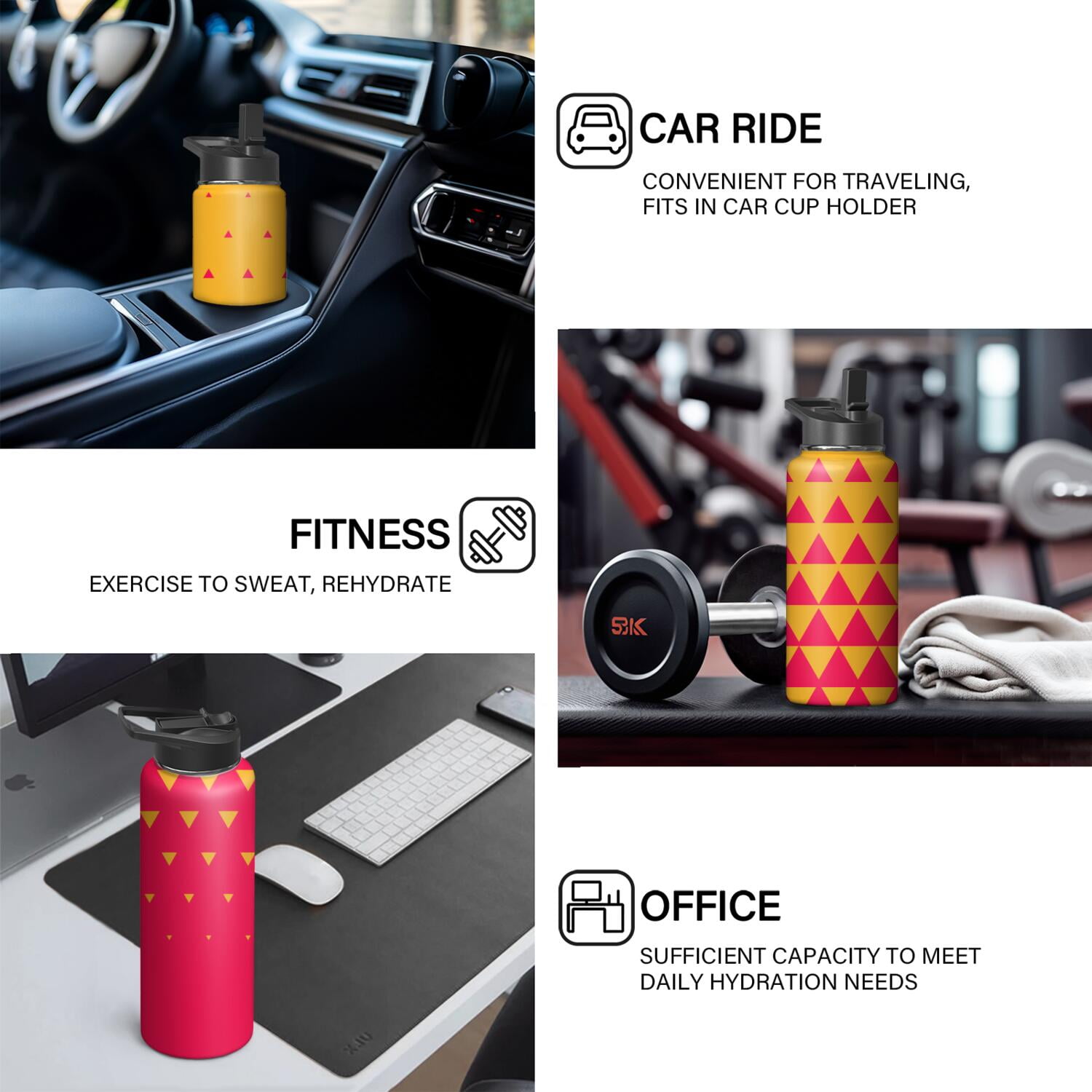 18oz Insulated Water Bottle with Straw & Cleaning Brush, Wide Mouth Stainless Steel Flask, Gradient Print