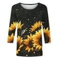 thumbnail image 3 of miqiqism Woman Sunflower Tshirts 3/4 Sleeve Tunic Tops Teen Girls Crewneck Blouses Loose Basic Tees Summer Lightweight Outfit Spring Plus Size Clothing,01_Black,X-Large, 3 of 4