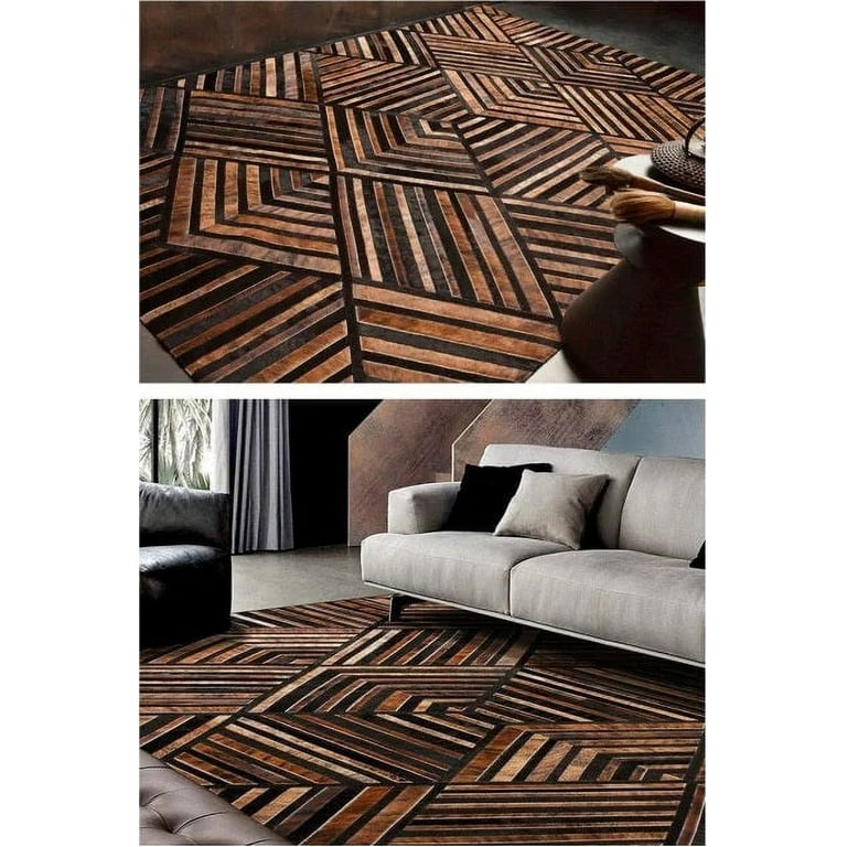ZURBIYYA Handmade 100% Hair On Leather Rectangular Rugs | Modern Carpet  Natural Cowhide Patch Work Hand Stitched Leather Area Rug Beautiful for  Living