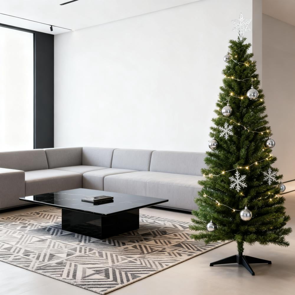 5ft Unlit Pencil Christmas Tree 294 Tips Easy Assembly Plastic Base Small Space Holiday Decor