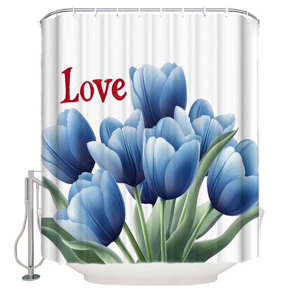72x78 Inch Shower Curtain Navy Blue Tulip Bathroom Decor Waterproof Fabric Bathtub Bath Curtains Decorative Luxury Farmhouse Botanical Flowers Extra Long Shower Curtain Set with Hooks