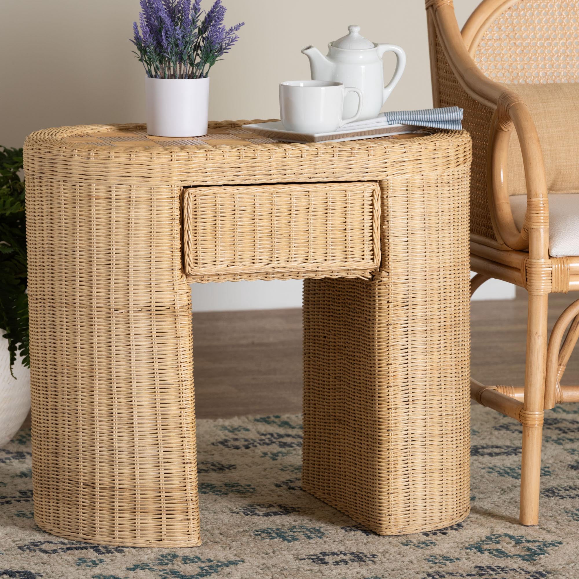 bali & pari Mimi Boho End Table, 1-Drawer, Natural Rattan