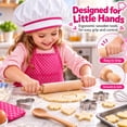 thumbnail image 6 of Rirool Kids Cooking Set, 11-Piece Pink Polka Dot Chef Dress-Up and Baking Role Play Kit with Apron, Hat, Mitt, Pot Holder, Whisk, Rolling Pin, Spoon and 4 Cookie Cutters, Ages 3-6, 6 of 8