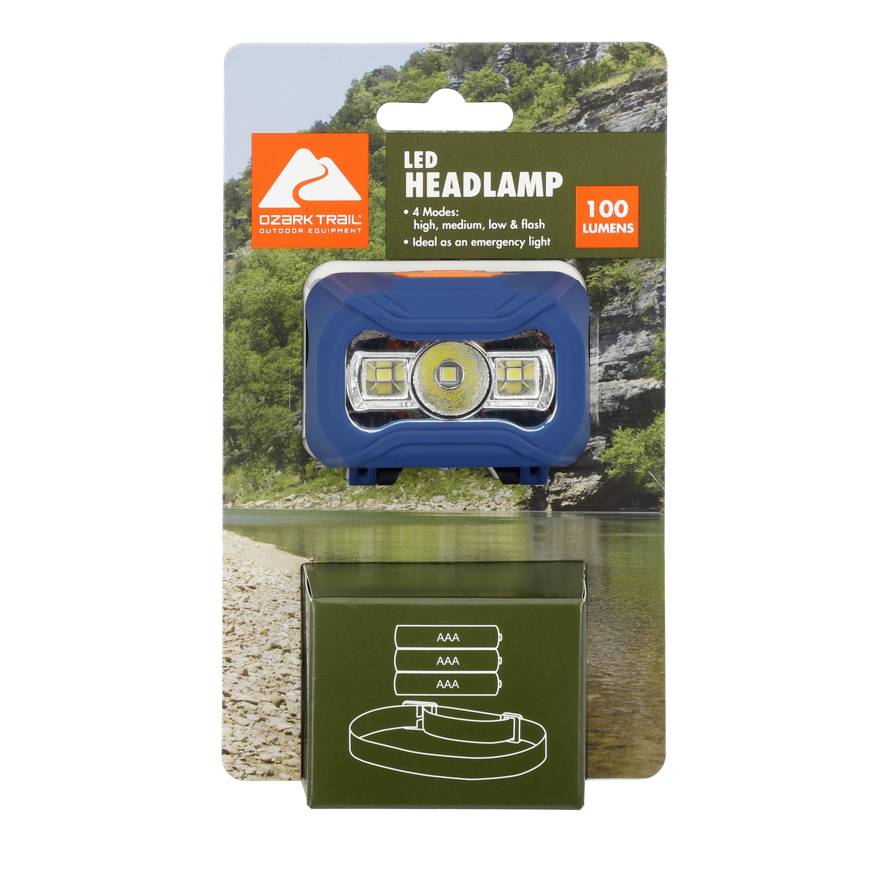 (5 pack) Ozark Trail LED 100 Lumens Headlamp, Blue, 3AAA Batteries Included, 0.21 lbs