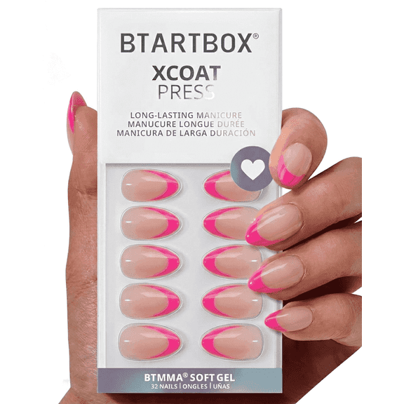 BTArtbox Press On Nails - Berry French, Short Almond, Lamp-Curable, 4-Week Wear, Easy-to-Apply, 32 Count All-in-One Kit