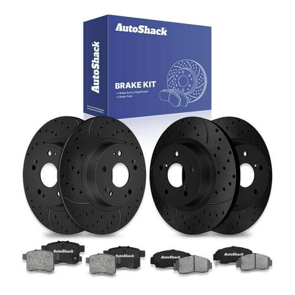 AutoShack Front & Rear Drilled & Slotted Brake Rotors Ceramic Brake Pads | Replacement For 2008-2009 Honda Accord 2.4L 3.5L V6 FWD | Black E-Coated | 12-PC Brake Kit | NightGuard