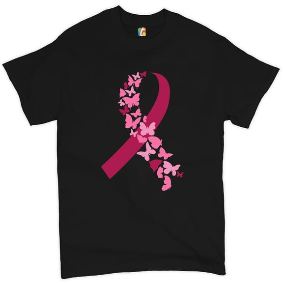 Tee Hunt Butterflies Ribbon T-Shirt Breast Cancer Awareness Hope Men's Tee