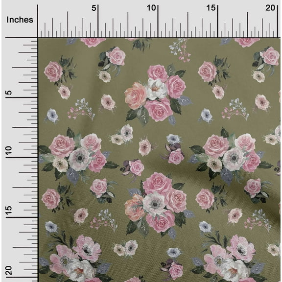 oneOone Polyester Lycra Olive Green Fabric Florals Craft Projects Decor Fabric Printed By The Yard 56 Inch Wide