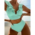 thumbnail image 1 of Bikini con volantes para mujer, traje de baño de dos piezas con cuello en V, acolchado de realce, cintura alta, corte Sexy, para playa, 2024, 1 of 5