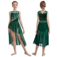 thumbnail image 5 of TiaoBug Kids Girls Sleeveless Ballet Lyrical Dance Dress High Low Asymmetric Tulle Figure Ice Skating Dress Green 14, 5 of 7