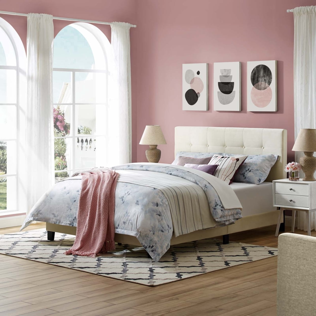 Modway Melanie Full Tufted Button Performance Velvet Platform Bed in Ivory