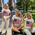 thumbnail image 3 of Shrysg Women's American Flag Patriotic Knit Sweater Tops Casual Loose Short Sleeve Lightweight Shirts Breathable Pullover for 4th of July White, 3 of 5