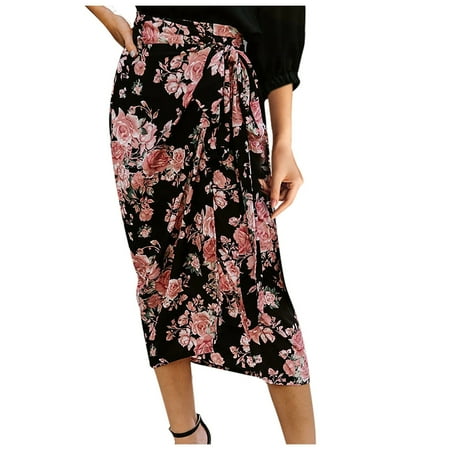 

Charella Women s Casual Loose Floral Printing Open Straps Irregular Half-Body Skirt Pink M