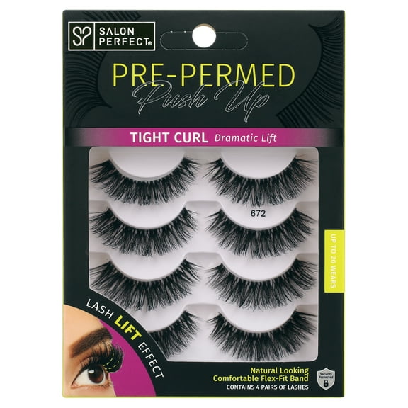 Salon Perfect Pre-Permed False Eyelashes, Dramatic Lift Fake Lashes, 672, 4 Pairs