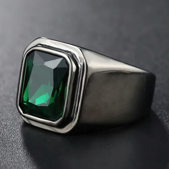 QQTDFG Men Women Black Stainless Steel Blue Stone Ring Band Wedding Gift Size 7-12-8-Green