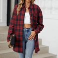 thumbnail image 2 of Caqnni Womens Plaid Shacket Jacket Long Corduroy Shirt Casual Lapel Button Up Flannel Trench Coats Long Coats (Red,L), 2 of 8