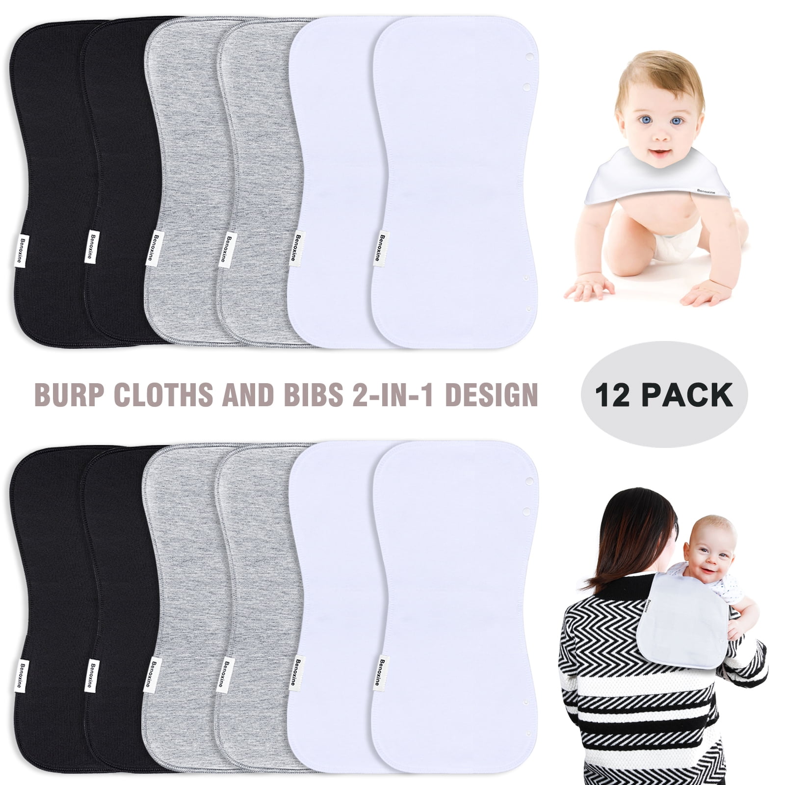 Burp Cloths & Baby Bibs 2In1 Large Size 3 Layers Thicken 100 Cotton