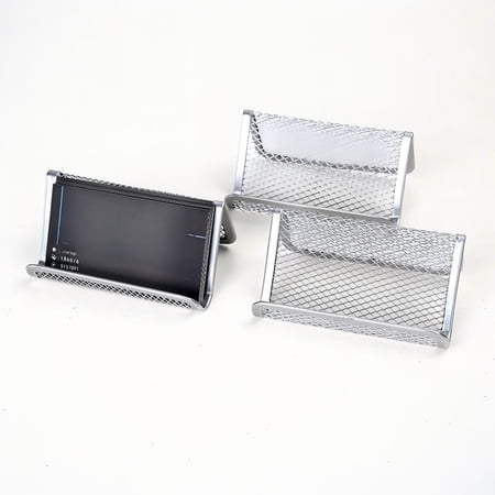 Business Card Holder for Desk 1 Pc Silver Metal Mesh Card Stand Stainless Steel Business Card Organizer for Office Reception Desk Countertop and Professional Use