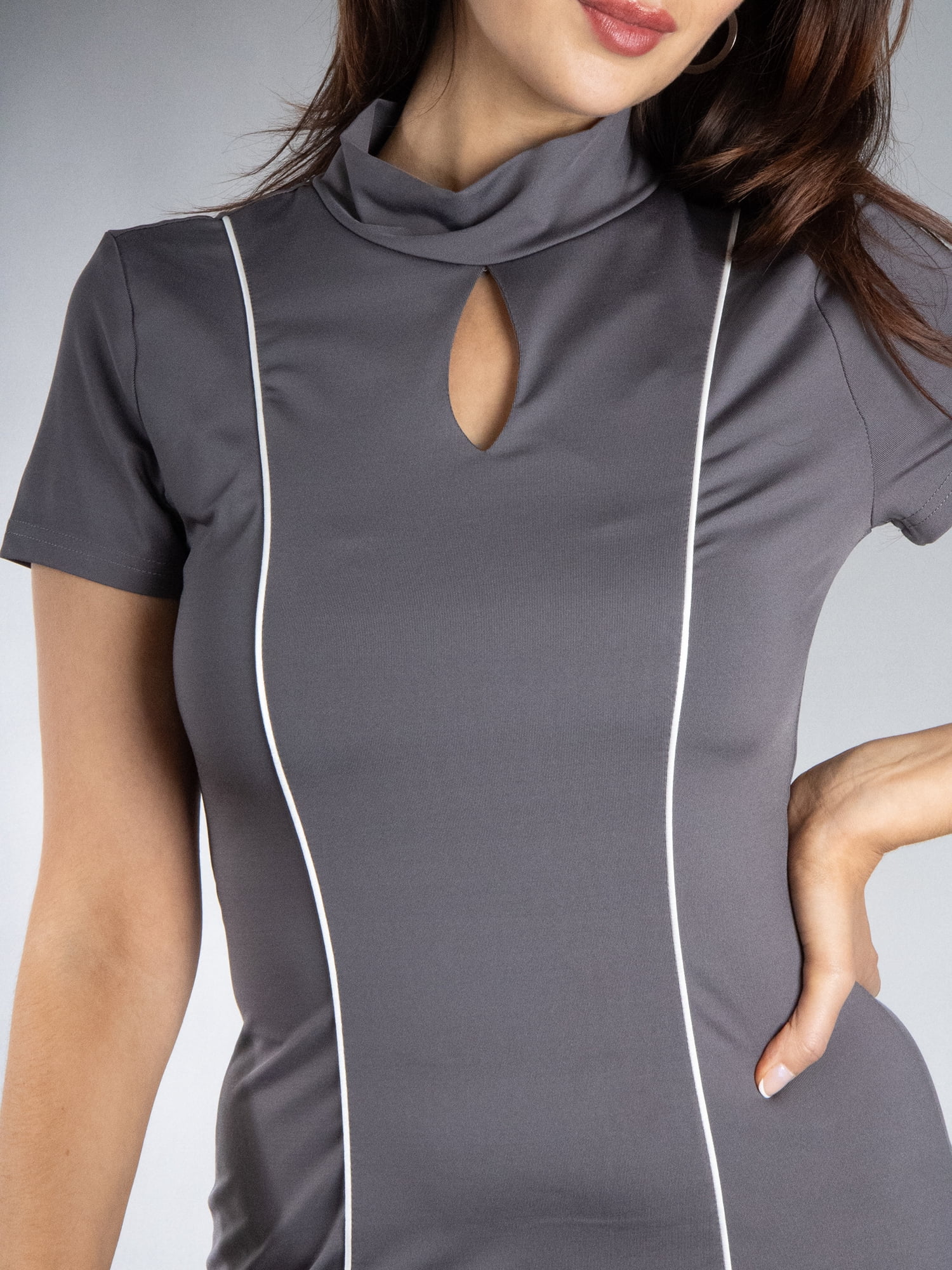 DARING DIVA Women's Elegant Keyhole Bodycon Maxi Dress XS Dary Grey
