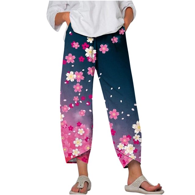 Pantalons d'Été Décontractés pour Femmes avec Poches et Imprimé