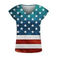 thumbnail image 2 of QLEICOM Womens 4th of July Tops Independence Day Popular American Flag Printed T-shirt Short Sleeve V-Neck Flag Printed Summer Loose Fitting Tee Tops Blouses Green S, 2 of 5