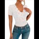 thumbnail image 1 of Tops Cortos de Encaje de Corta con Cuello en V para Mujer, Camiseta de Transparente de Corte Entallado, Atuendo de Verano Y2K M, 1 of 6