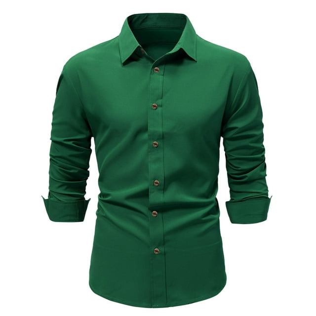 Blusa y camisa de manga larga con cuello vuelto para hombre, informal, lisa, con botones y cuello vuelto, de poliéster