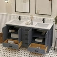 thumbnail image 4 of Ayna Decors Rooh 60 in Charcoal Grey Double Sink Bathroom Vanity Set with White Quartz Countertop and Brass Faucets | Pop-Up Drain and P-Trap Included | Black Hardware, 4 of 10