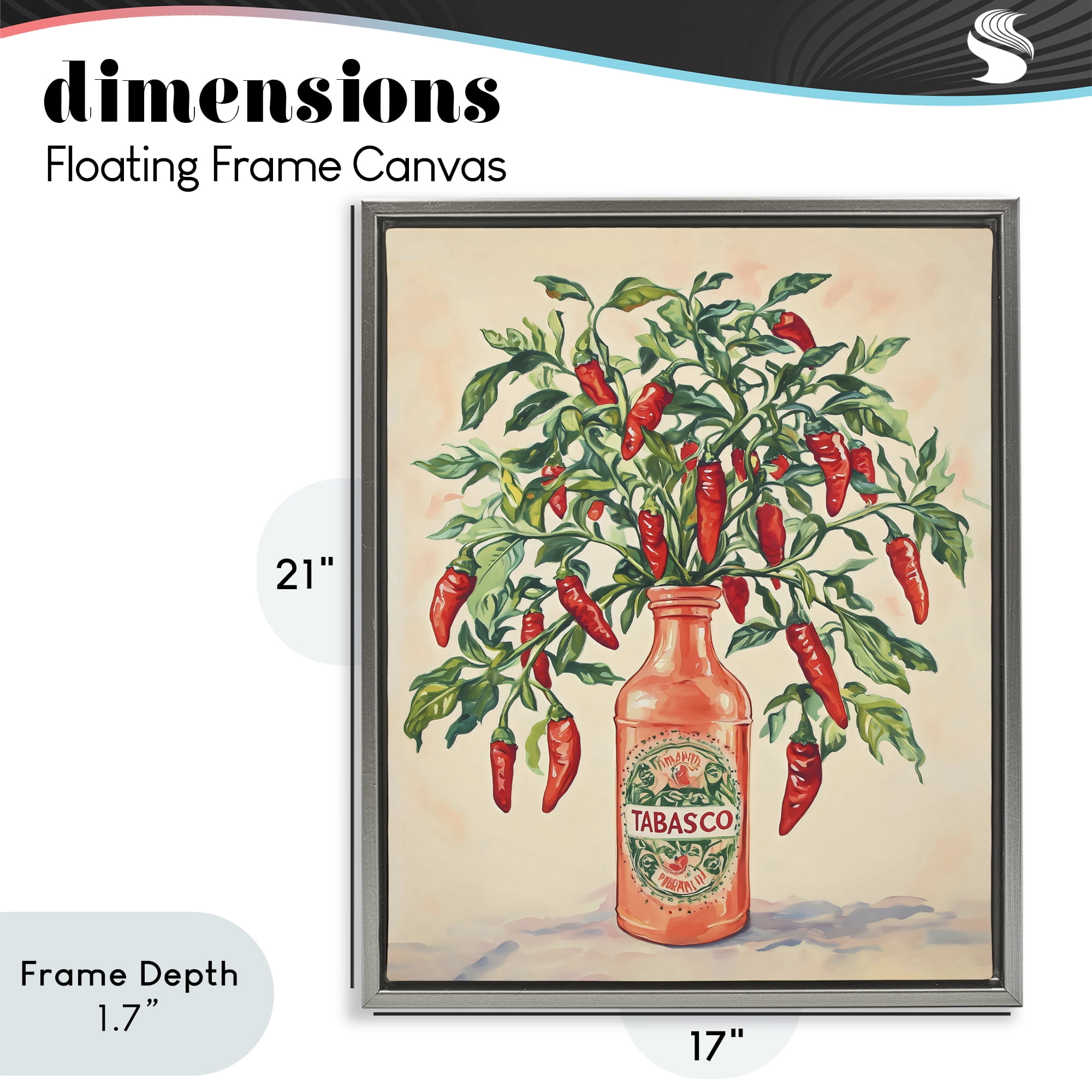 Stupell Industries Chili Peppers in Hot Sauce Vase Gray Framed Floater Canvas Wall Art, design by The Prints Vibe