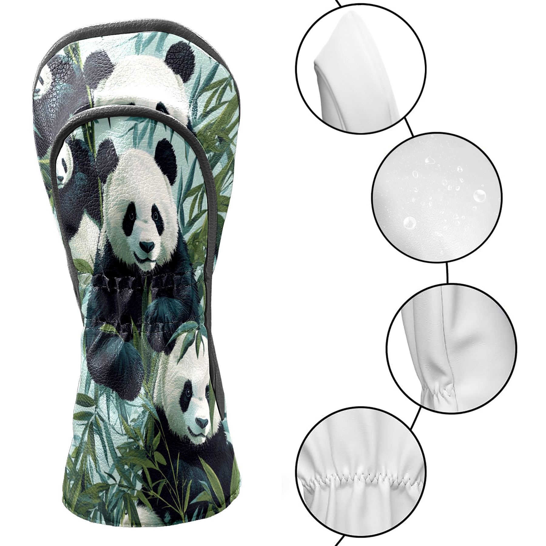 Golf Club Covers PU Leather Waterproof Head Covers for Fairway Woods Hybrids Panda Unisex Fits Most Brands