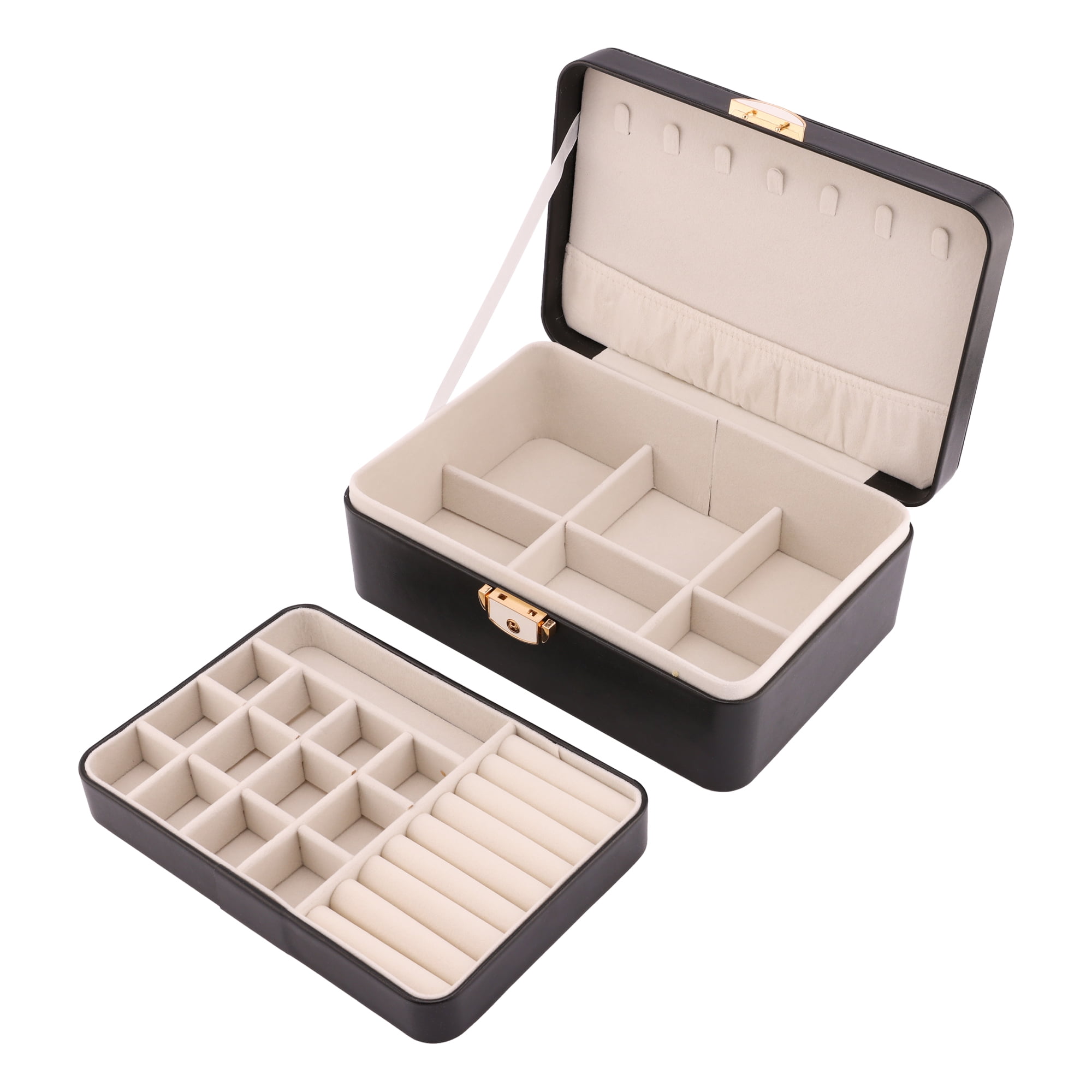 Unique Bargains 2 Layer PU Leather Jewelry Box Organizer Holder for Women Black