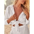 thumbnail image 6 of DAKIMOE Swimsuit Cover up for Women Bathing Suit Cover up V Neck Long Sleeve Loose Beach Cover up Bikini Bathing Beach Sundress Summer Dress Button Down Shirt, White, 6 of 9