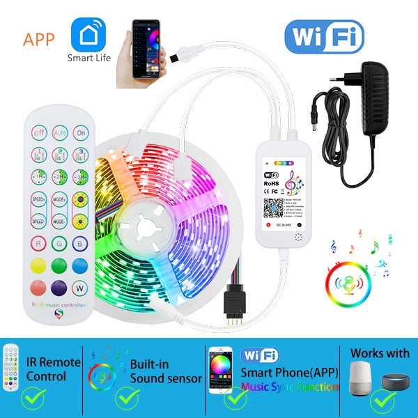 WiFi LED Strip Lamp Bluetooth Infrared 10M 20M 12V RGB Tape Works with Alexa Music Neon Ribbon Flexible Christmas Decor Lights