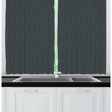 Ambesonne Fleur De Lis Kitchen Curtains, Floral Checkered, 55"x39", Grey Pale Yellow