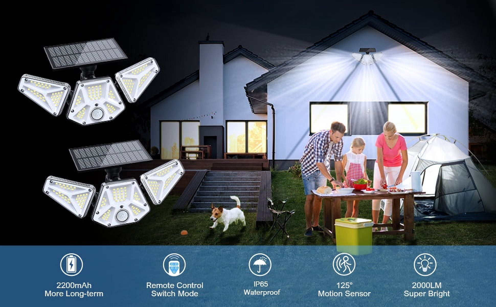 SZRSTH Solar Outdoor Lights, 2Pack Motion Sensor Flood Security Light with Remote Control for Outside Garage Yard
