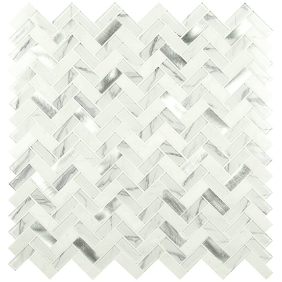 MSI Bytle Bianco Herringbone 12 in. x 12 in. x 6 mm Textured Multi-Surface Mesh-Mounted Mosaic Tile (15 sq. ft./Case)