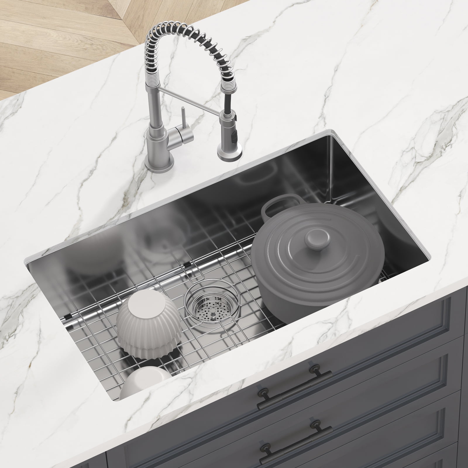 BENTISM Sink Protector Grid For Kitchen Sink 26" L x 14"W Stainless