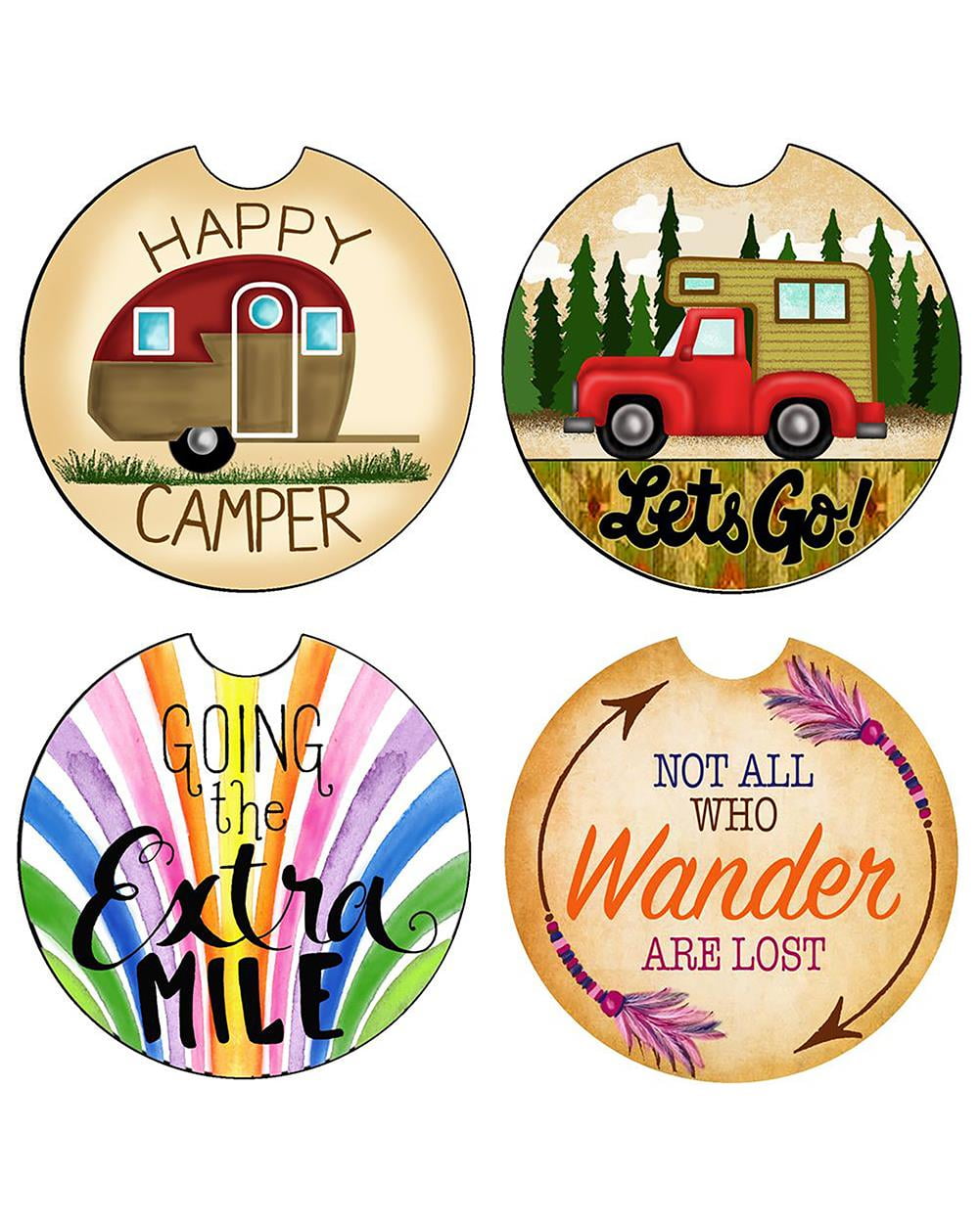 Car Coasters Stoneware Round Drink Coaster, Campers, Size one size